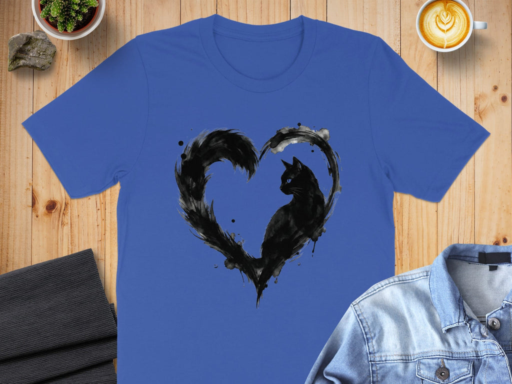 Artistic Black Cat Heart Graphic Design T-Shirt