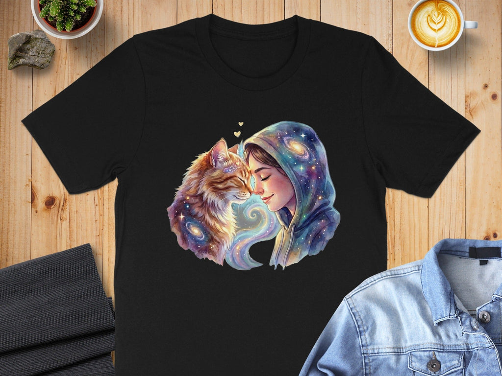 Cosmic Connection Girl and Cat Graphic T-Shirt