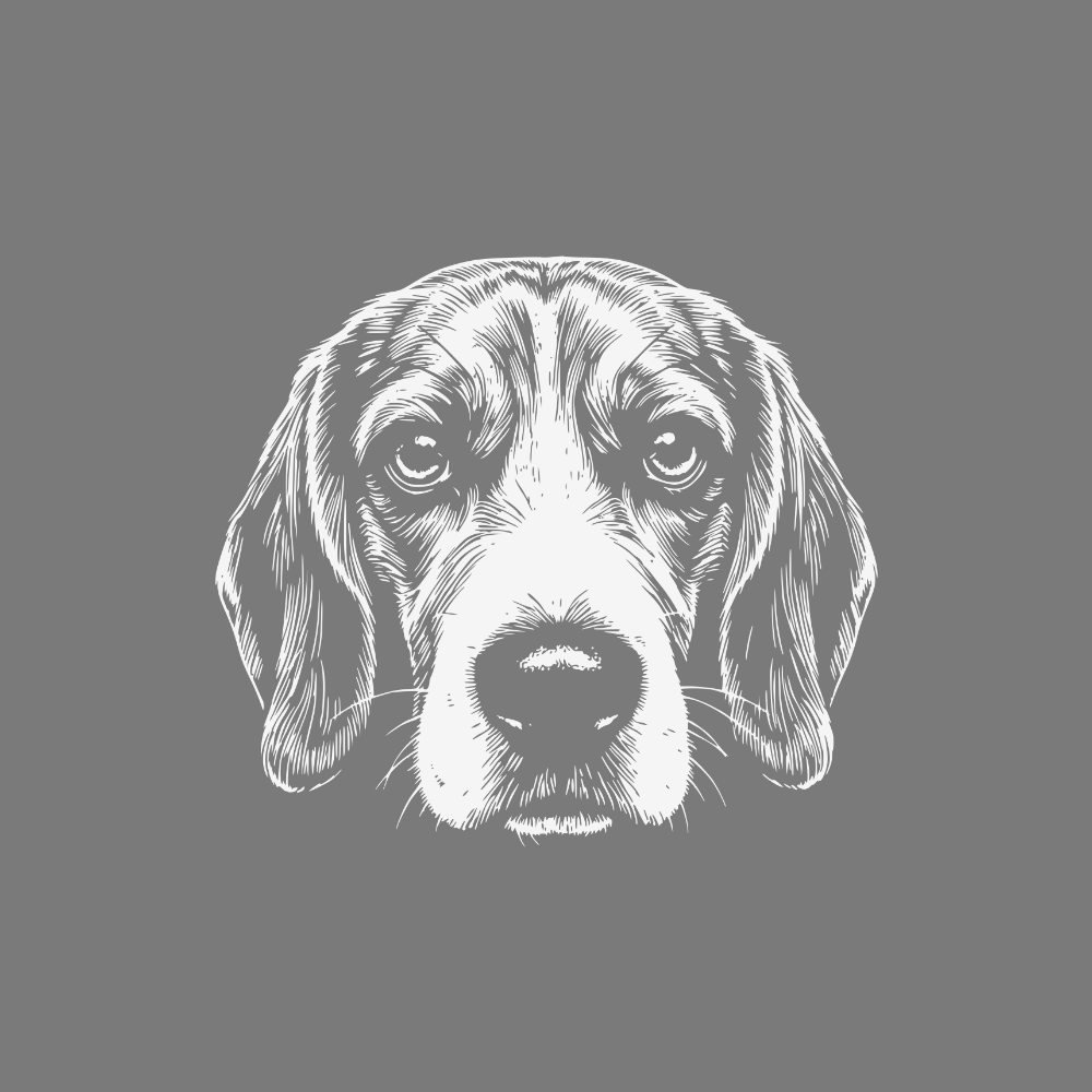 Detailed Dog Portrait Artwork on Solid Gray Background