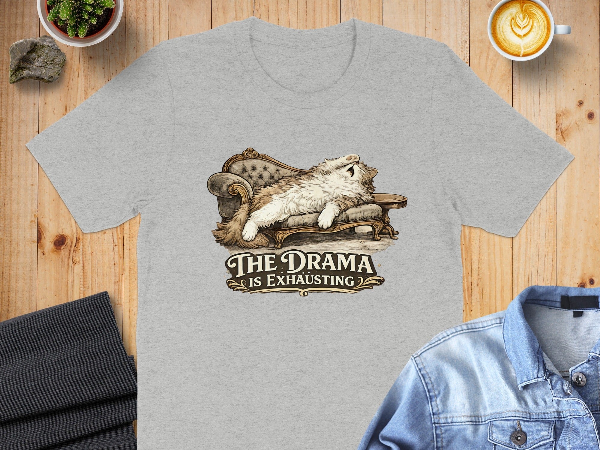 The Drama Is Exhausting Cat Humor Graphic T-shirt