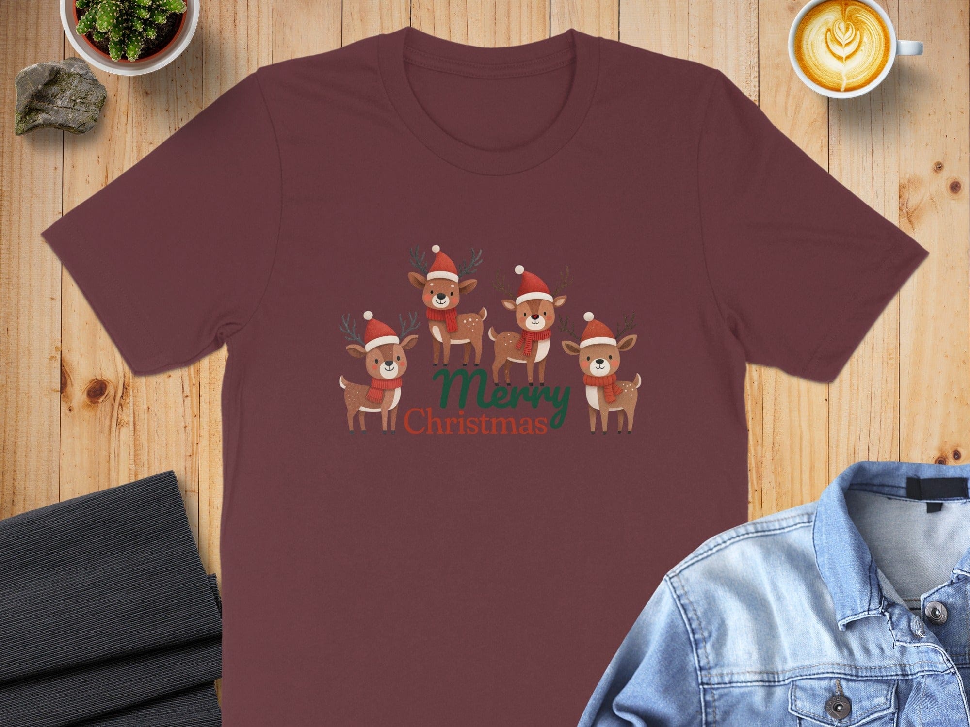 Cute Reindeer Merry Christmas Print T-Shirt Product