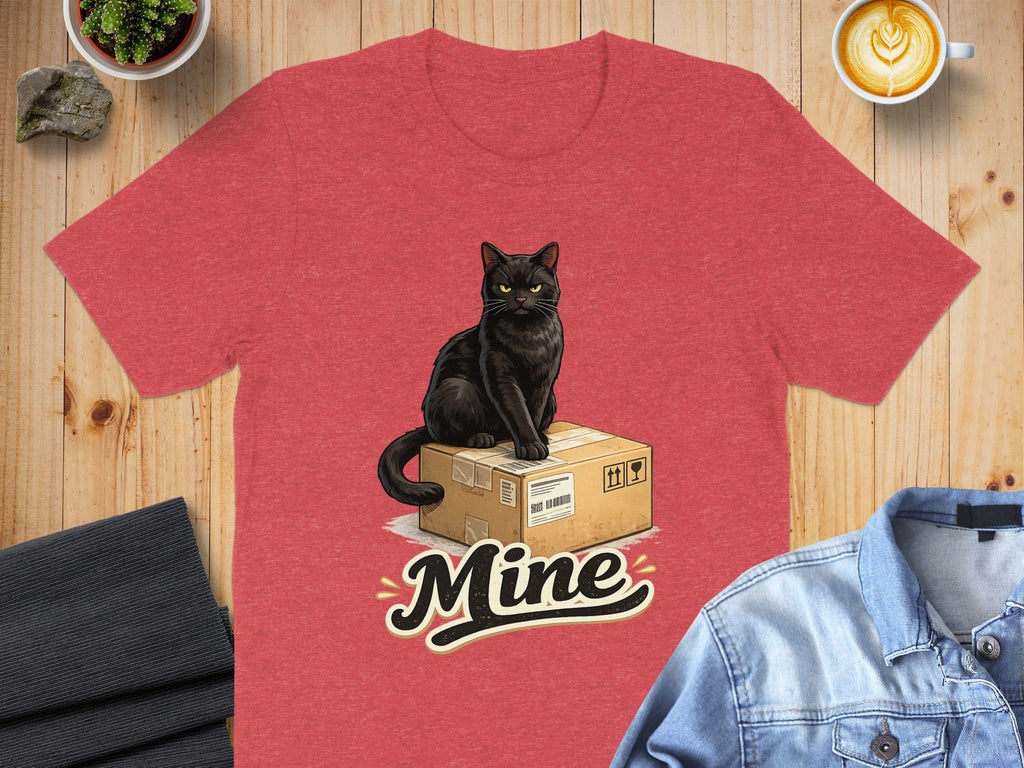 Black Cat Sitting on Box with Mine Text T-shirt
