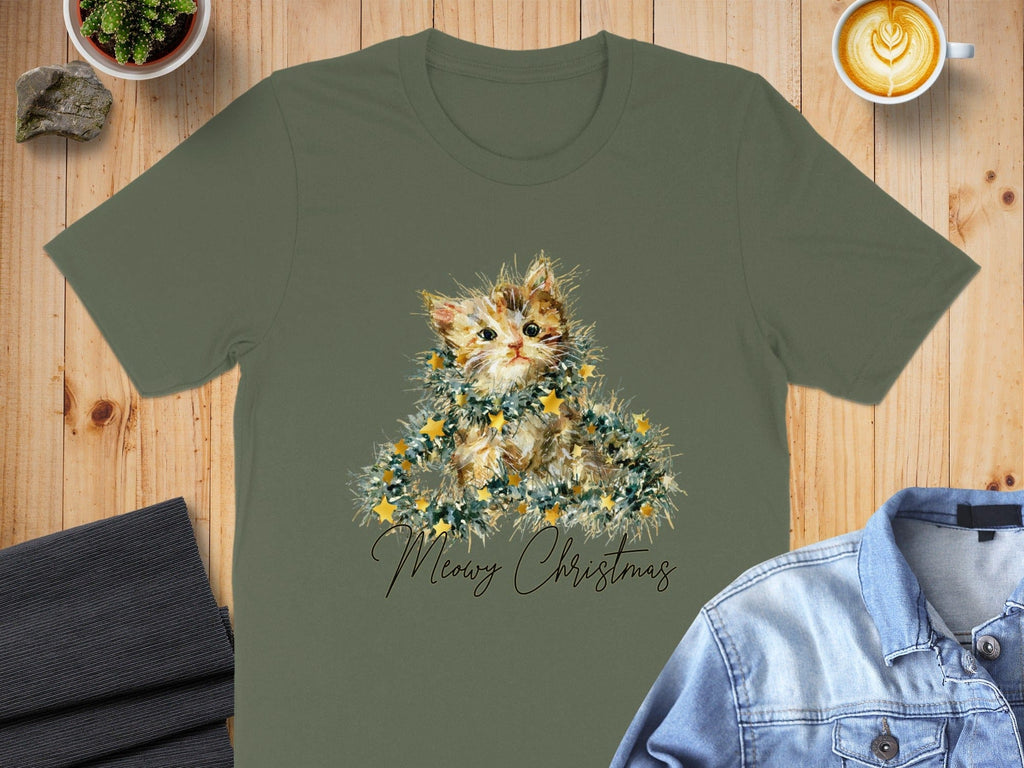Cute Festive Kitten Merry Christmas T-Shirt