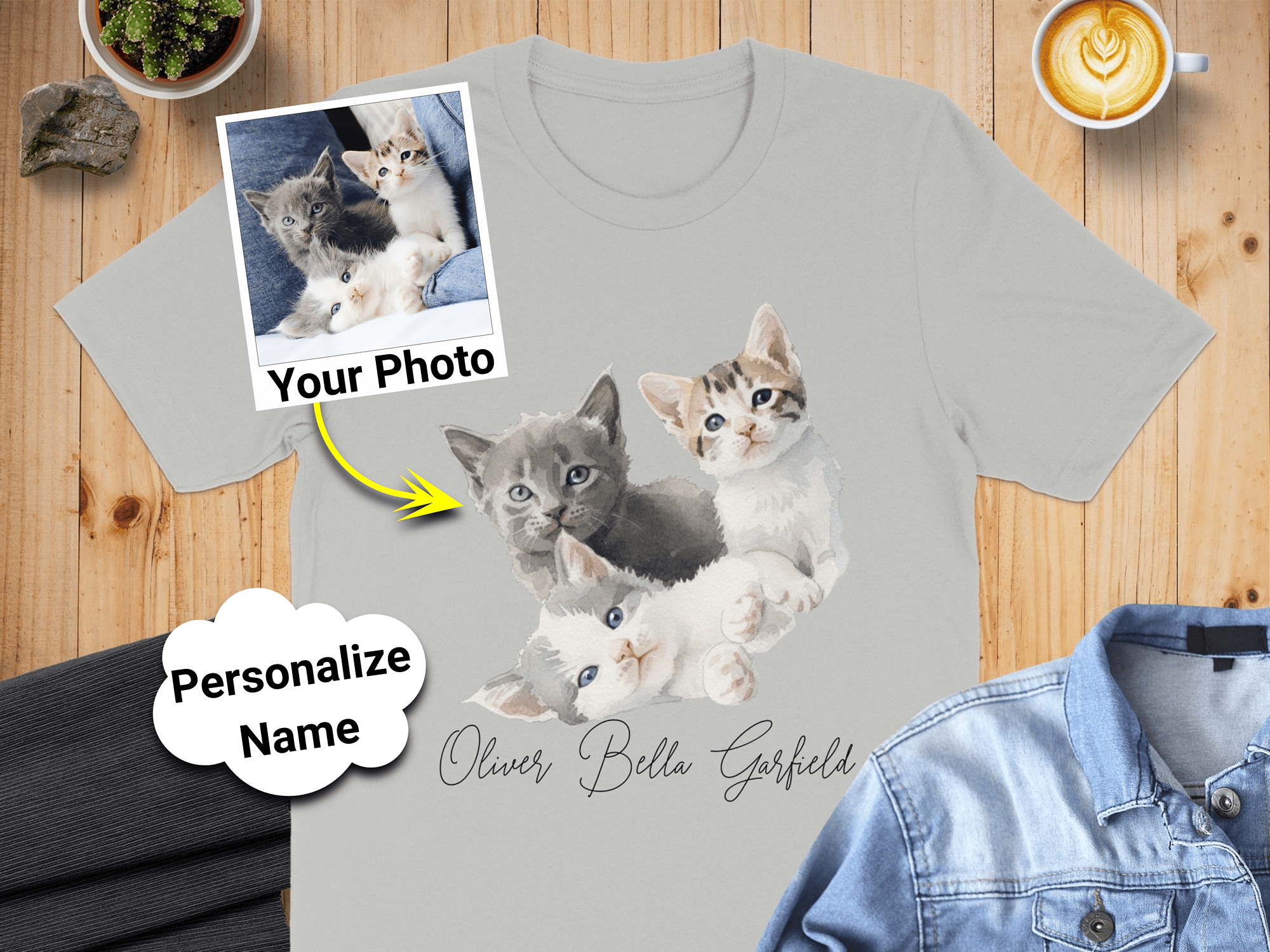 Customizable Pet Photo and Name T-Shirt Design
