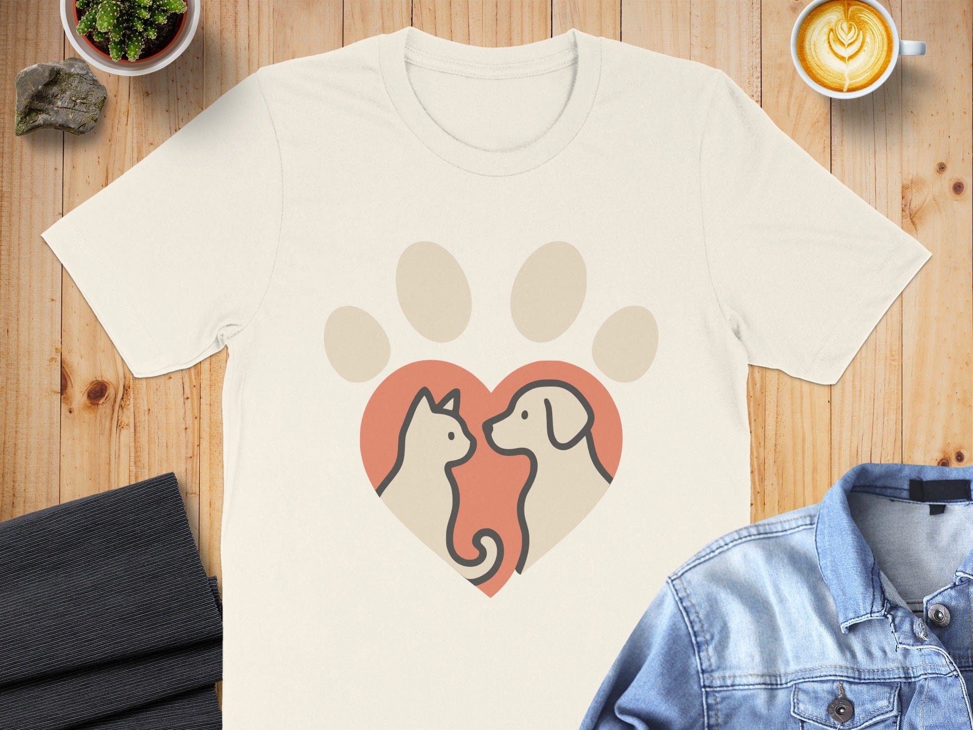 Heart Cat and Dog Graphic T-shirt