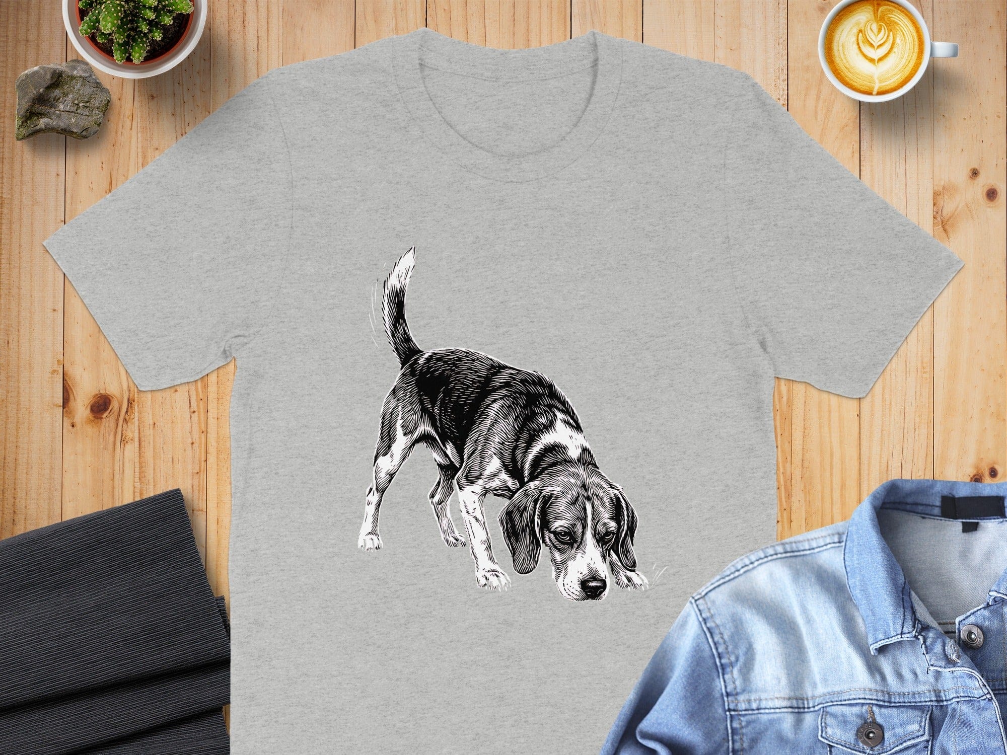 Beagle Dog Illustration Print on Grey T Shirt
