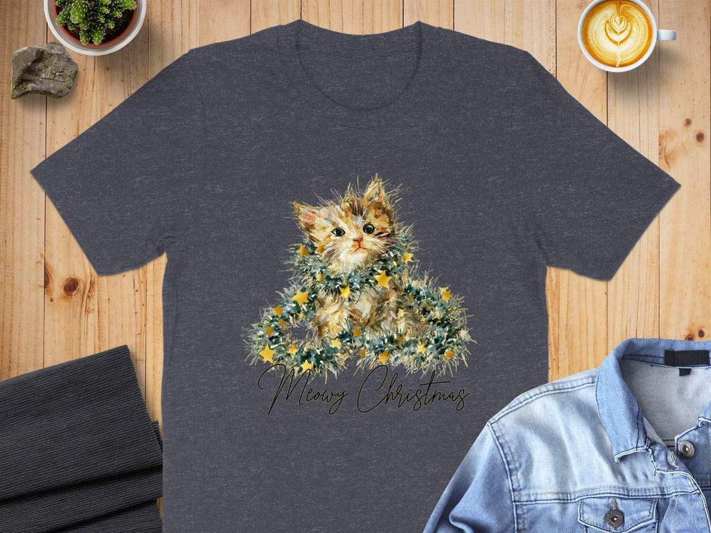 Cute Kitten Merry Christmas T-Shirt for Holiday Festivities