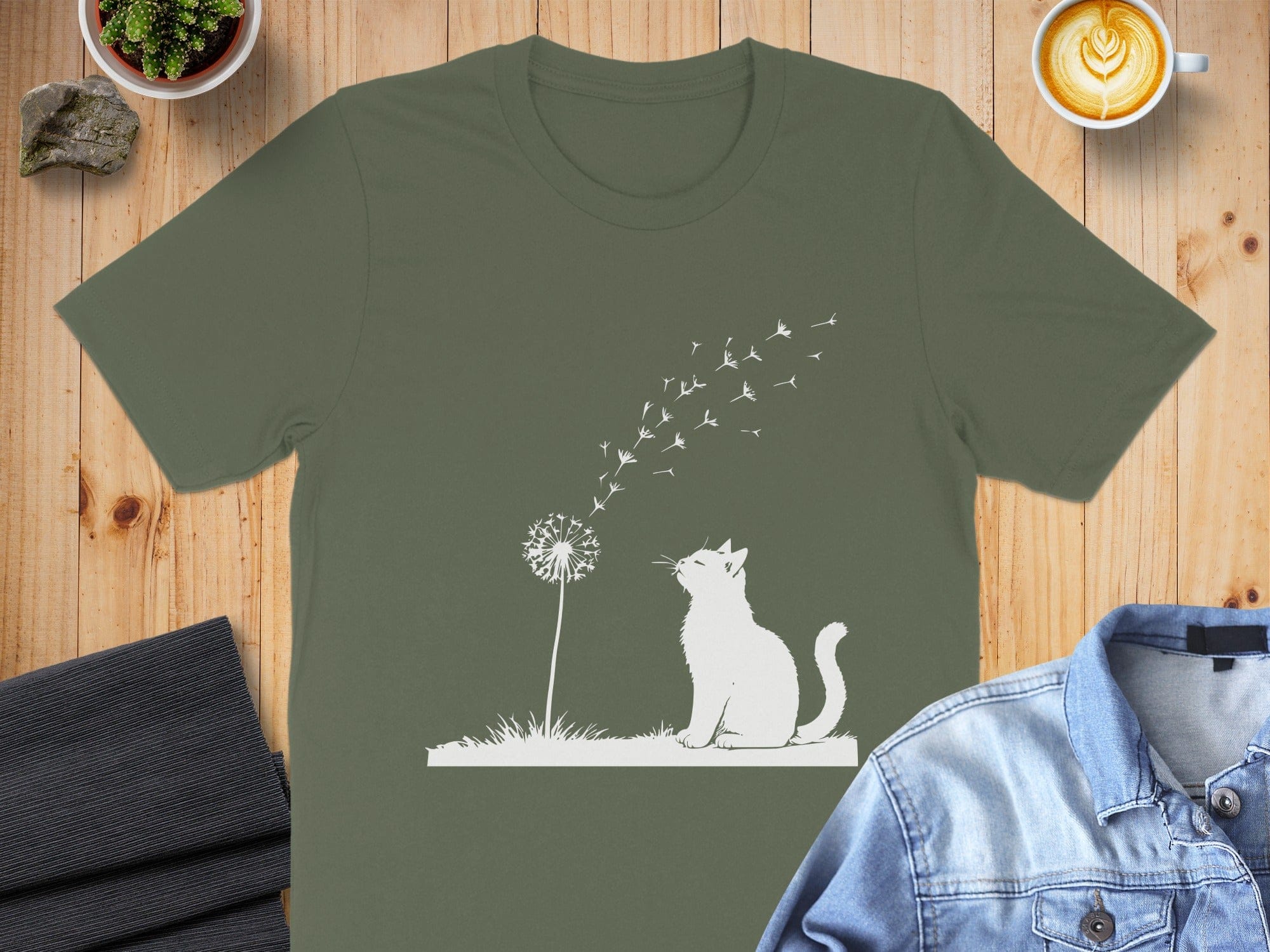 Cat and Dandelion Graphic Printed T-shirt