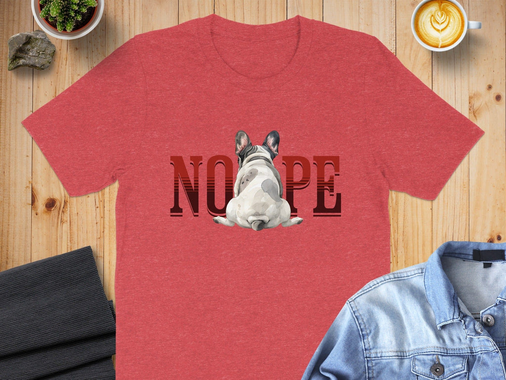 Red T-Shirt with Nope French Bulldog Graphic Design