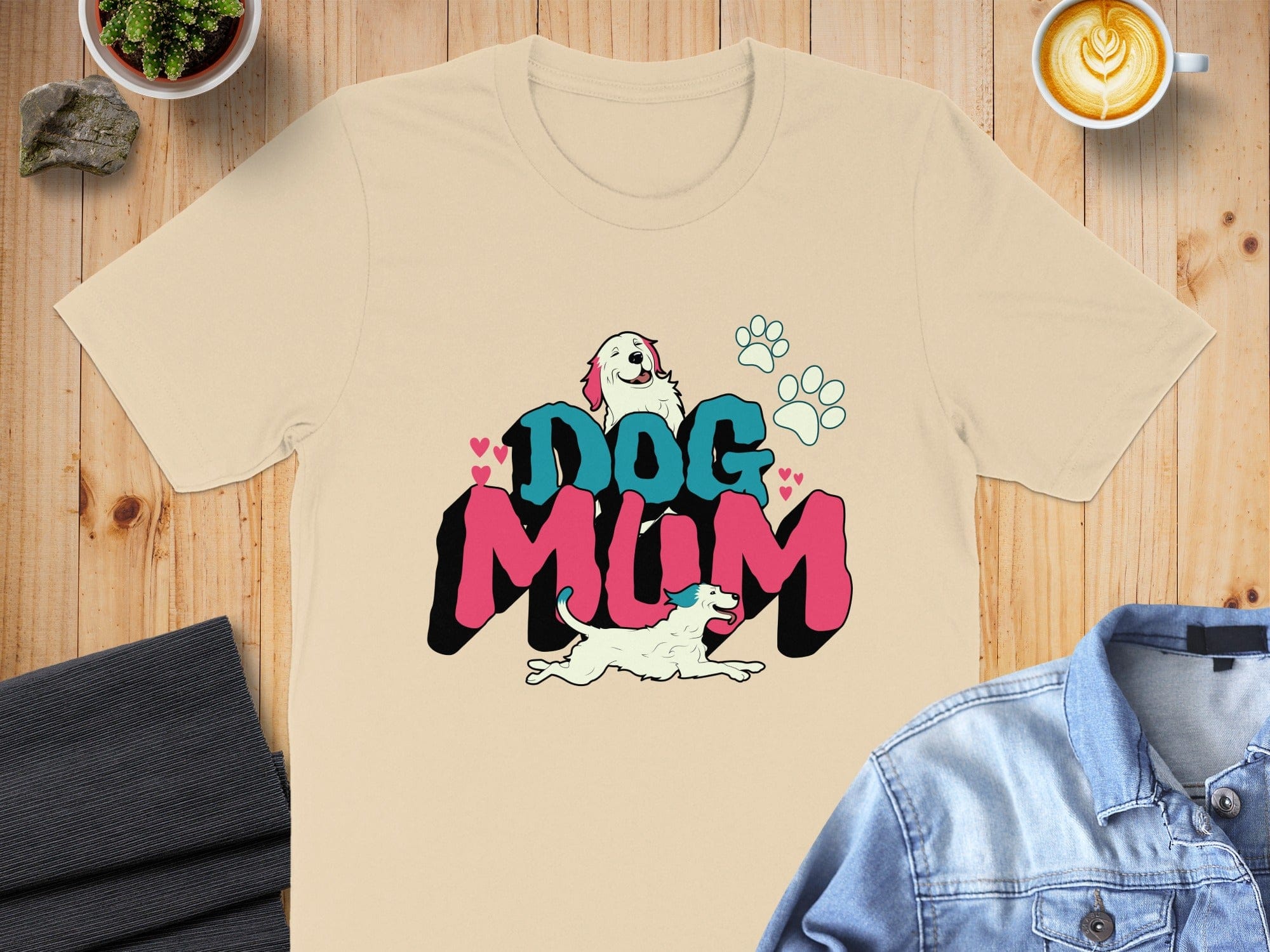 Dog Mum Lettering With Cute Paw Prints Design Shirt