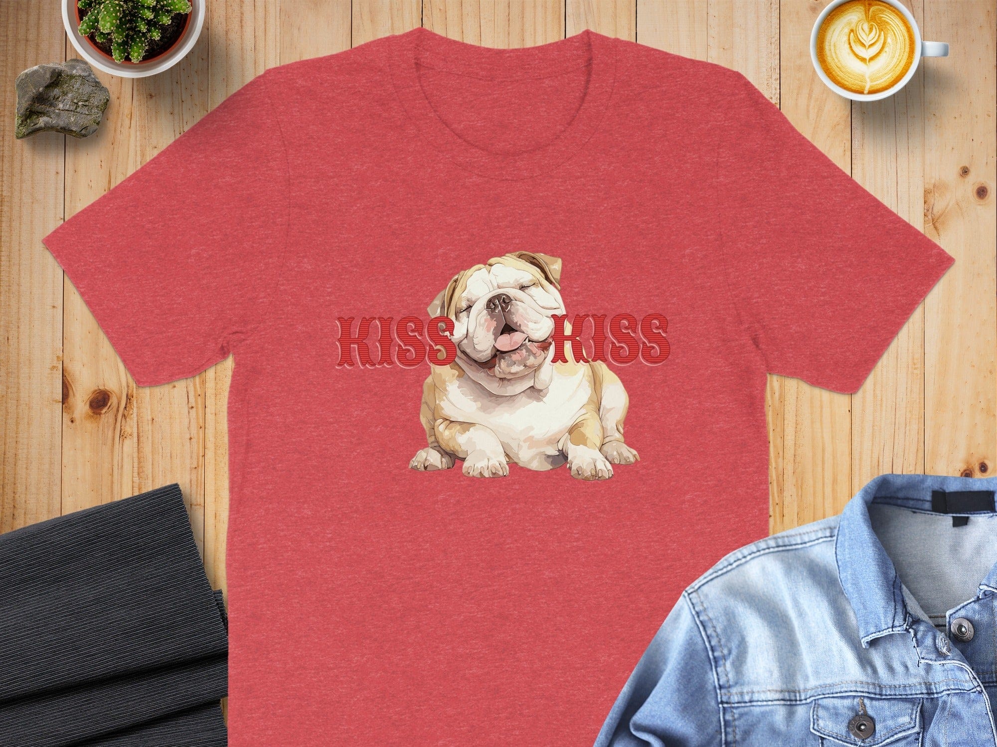 Kiss Kiss Bulldog Graphic Design T-Shirt