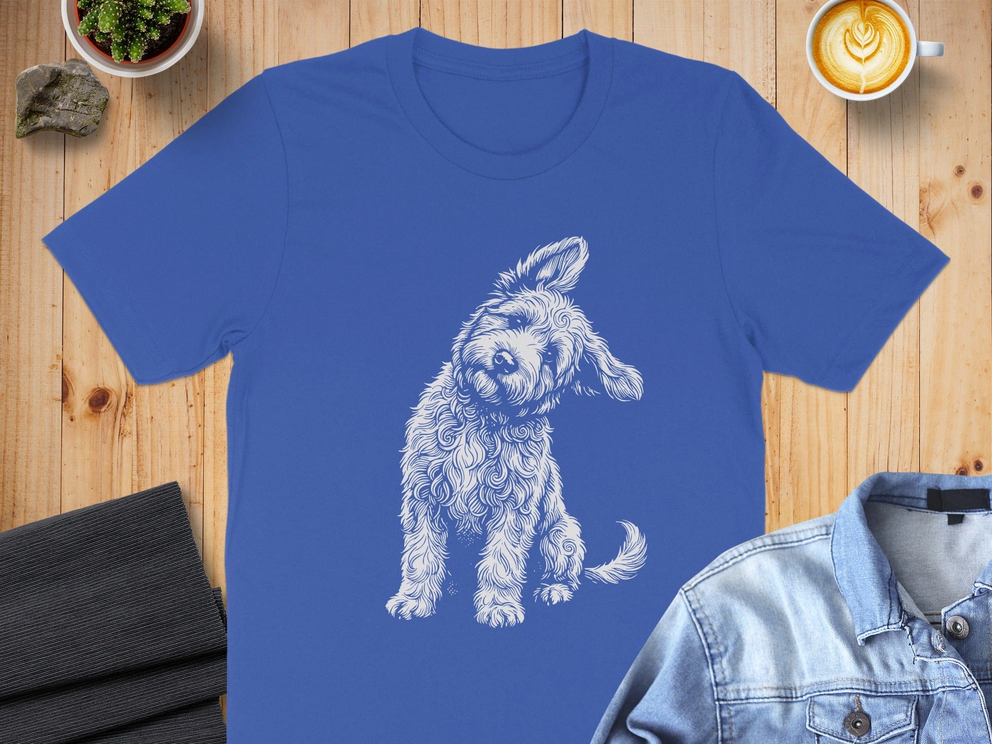 Blue T-Shirt With Adorable Sketch Of Scruffy Dog Design