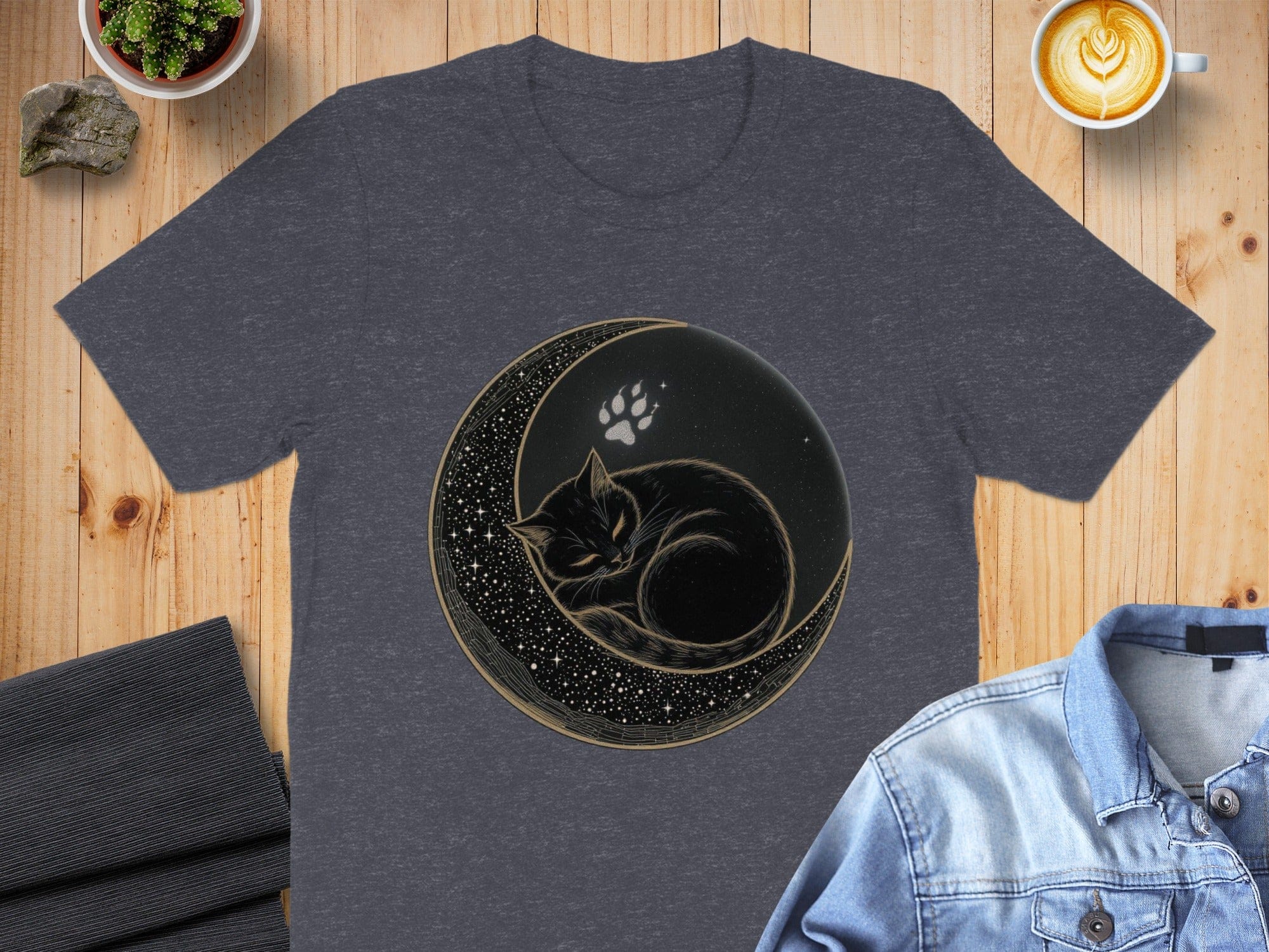 Sleeping Cat and Moon Graphic Designed T-Shirt