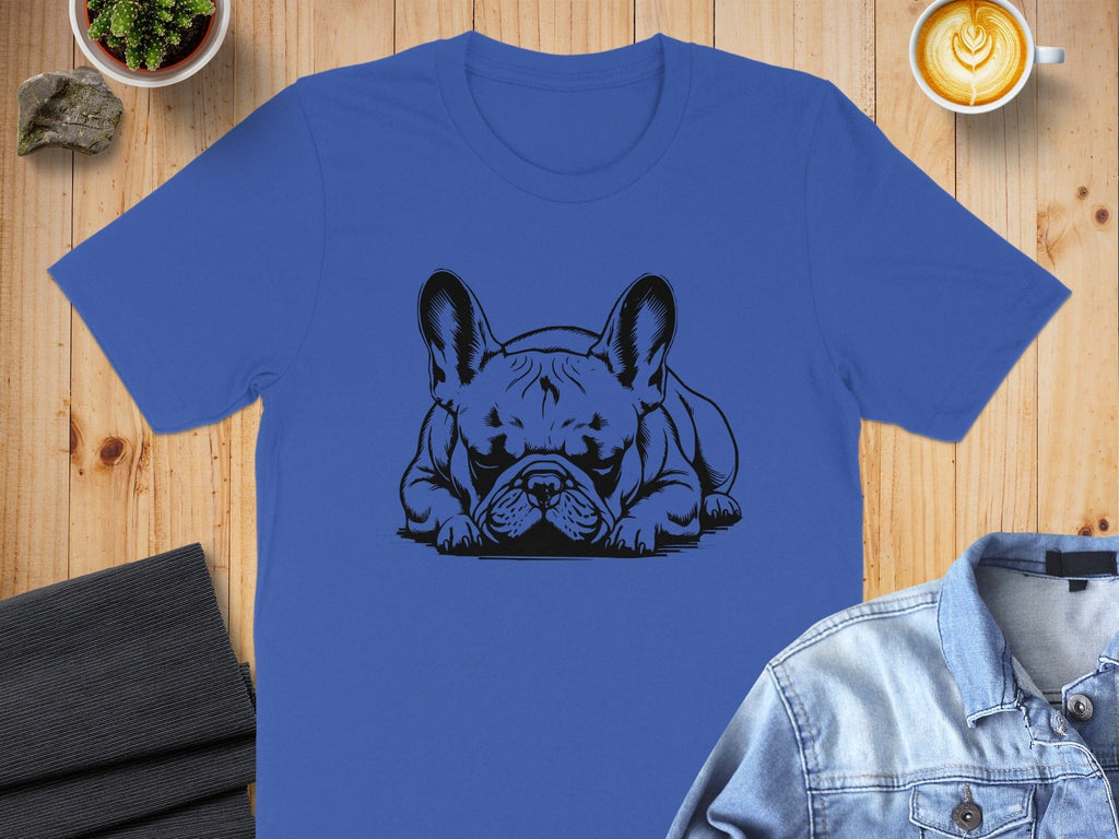 Cute French Bulldog Design on Blue Casual T-Shirt