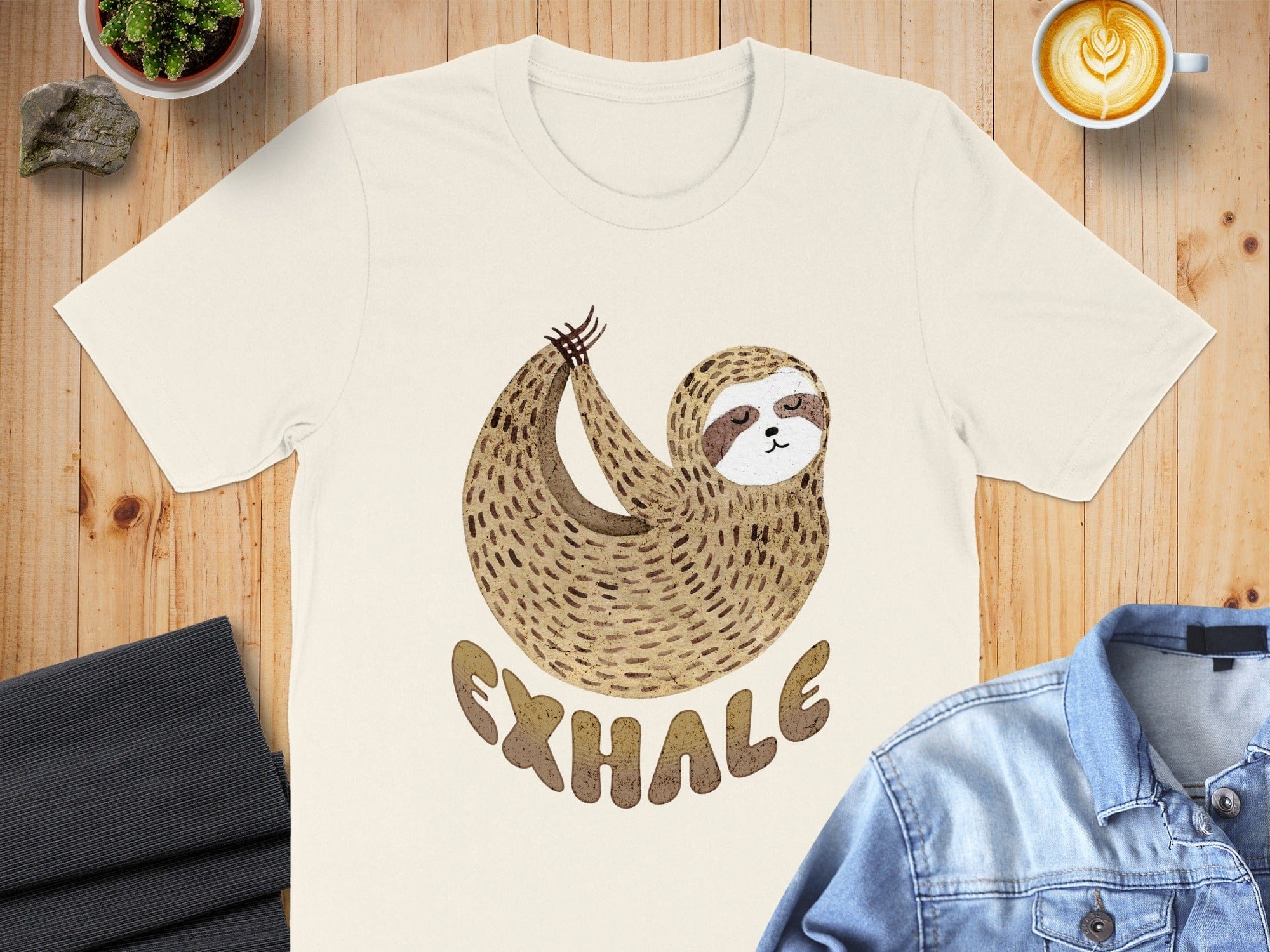 Exhale Funny Sloth Print T-Shirt for a Relaxed Look