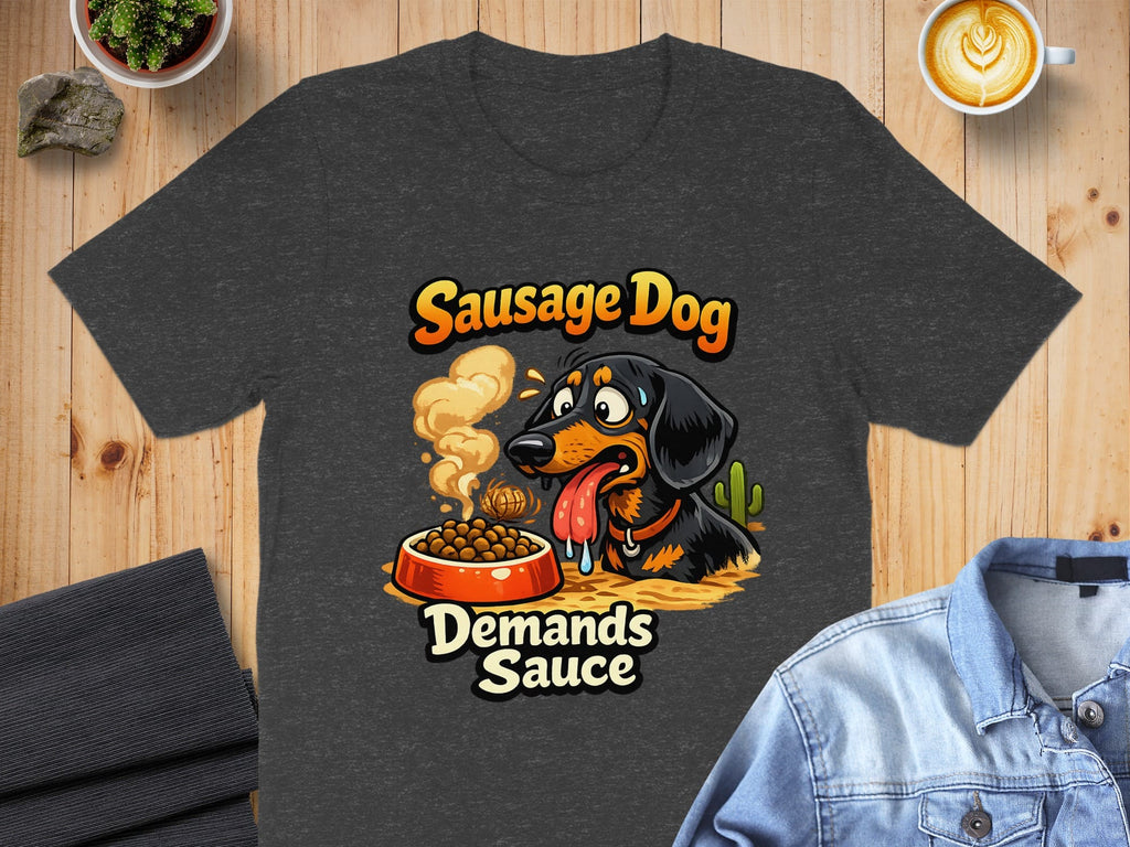 Sausage Dog Demands Sauce Funny Graphic Tee