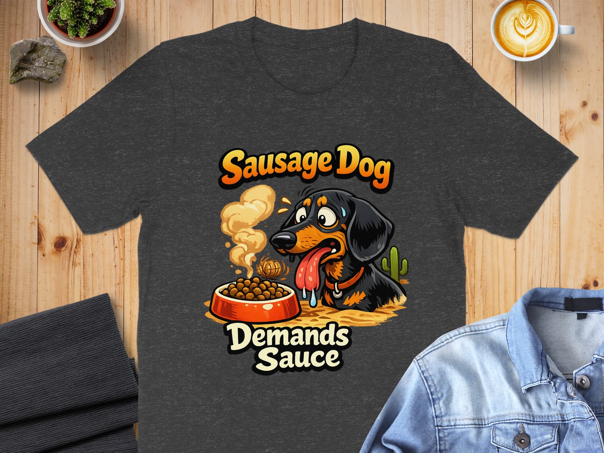 Sausage Dog Demands Sauce Funny Graphic Tee