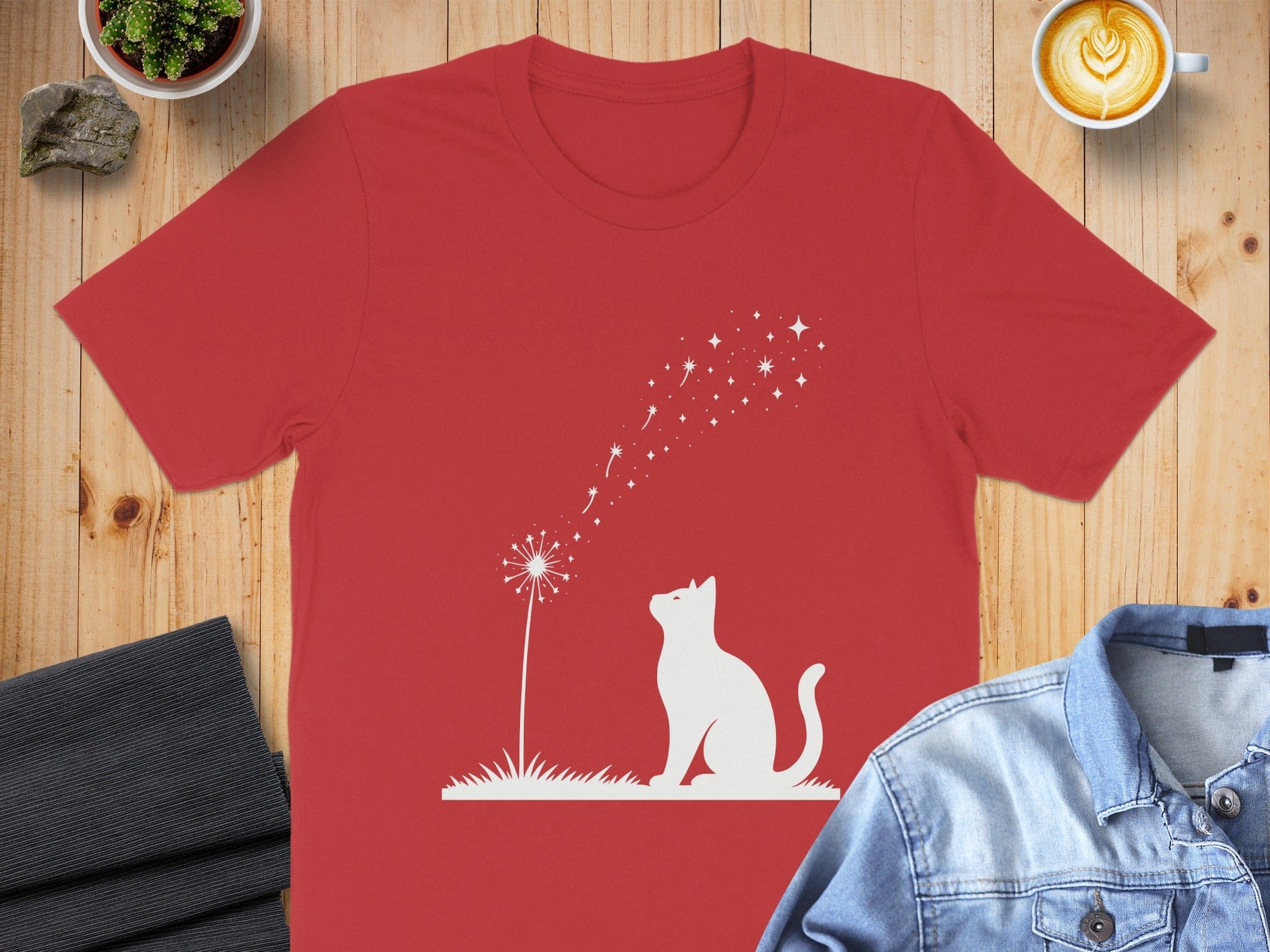 Cat and Dandelion Graphic T-Shirt Perfect for Casual Wear