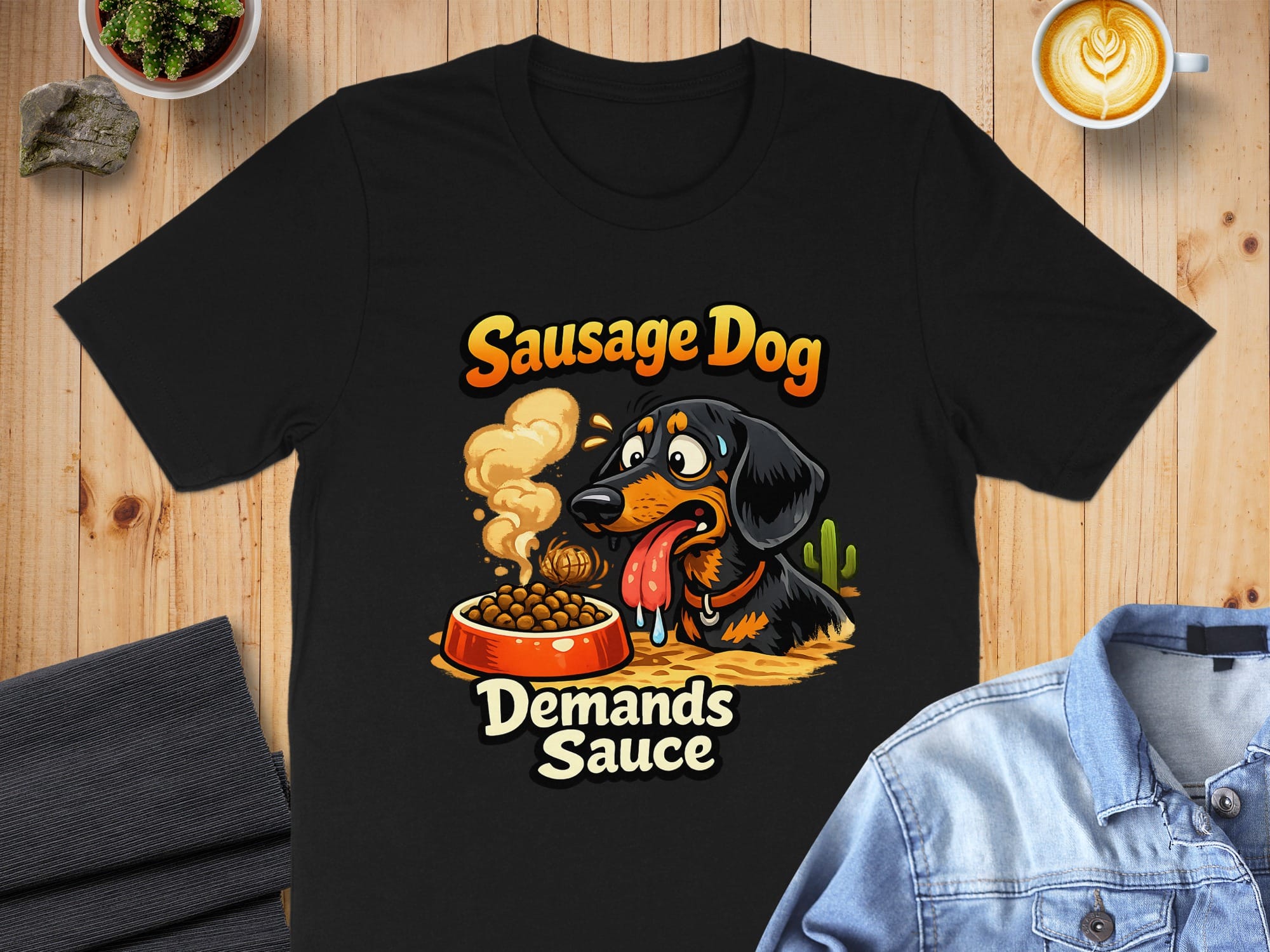 Sausage Dog Demands Sauce Funny Graphic T-Shirt