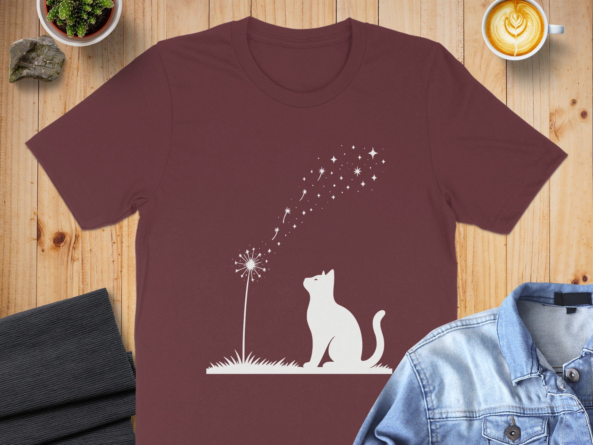 Cat and Dandelion Stars Graphic T-Shirt Product