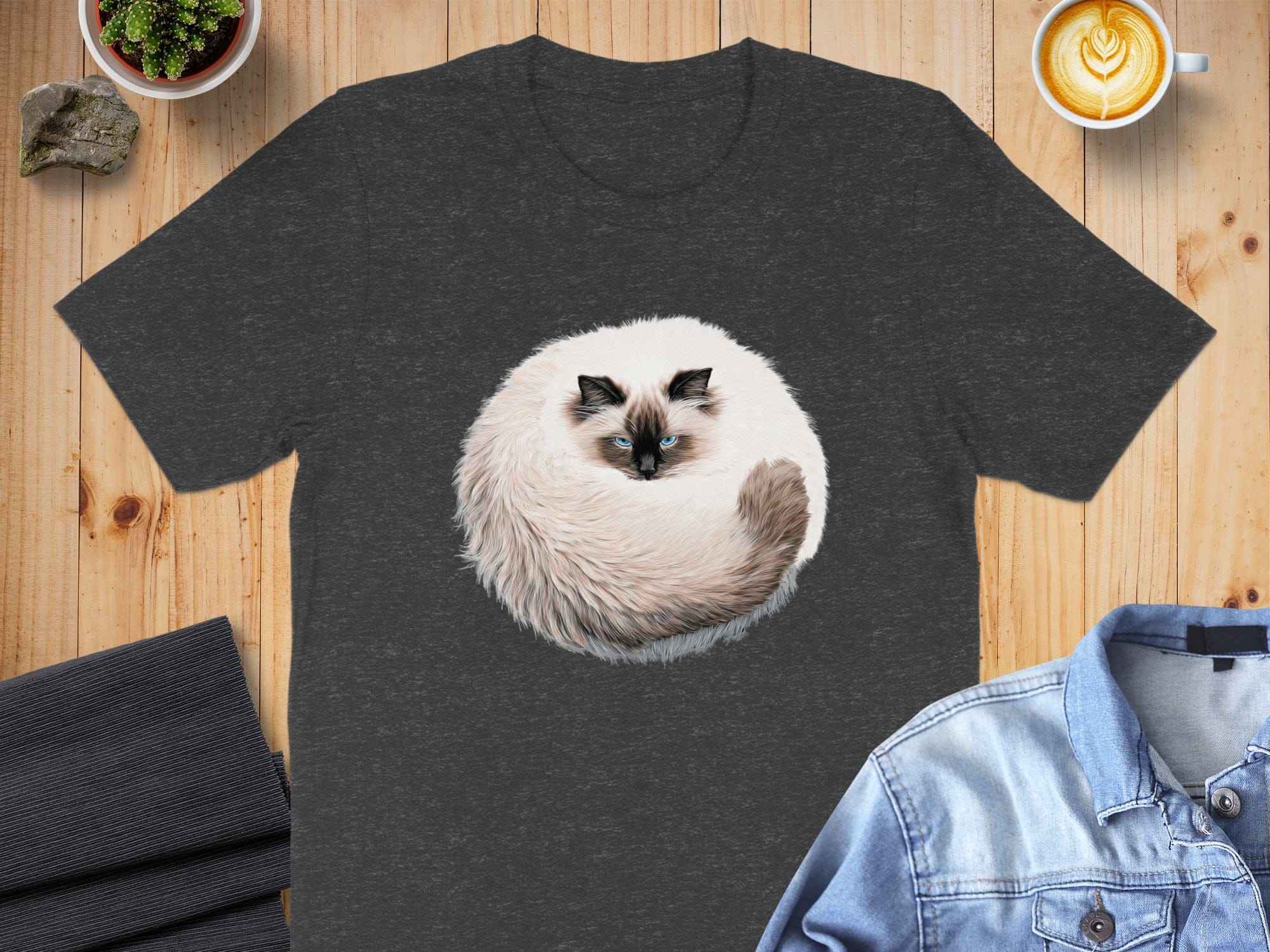 Fluffy Cancer Moon Cat Curled Up T-Shirt