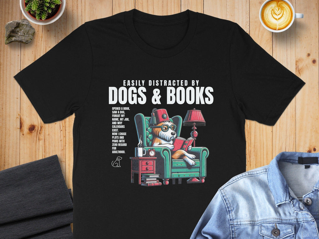 Easily Distracted by Dogs and Books Creative T-shirt