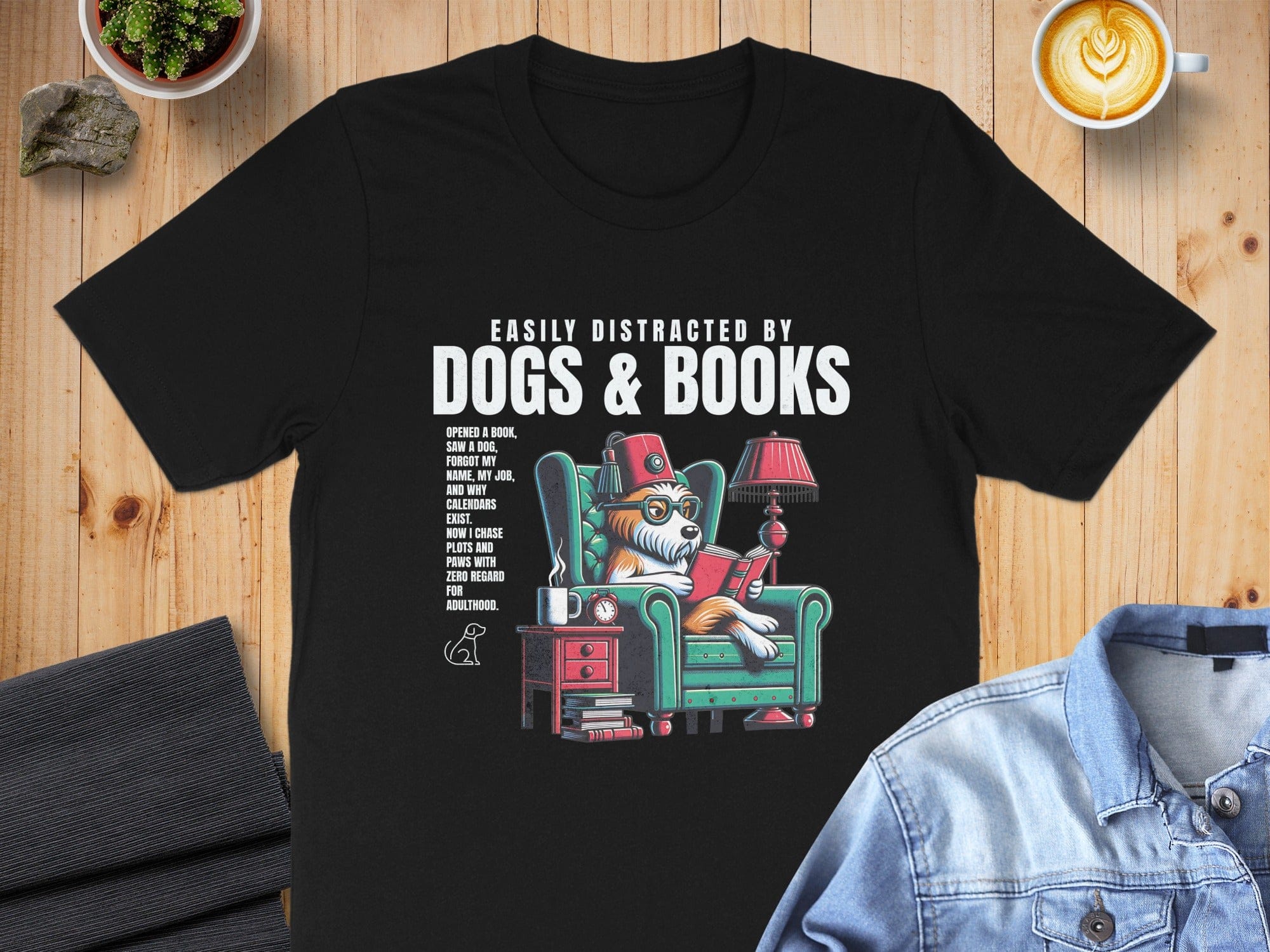 Easily Distracted by Dogs and Books Creative T-shirt