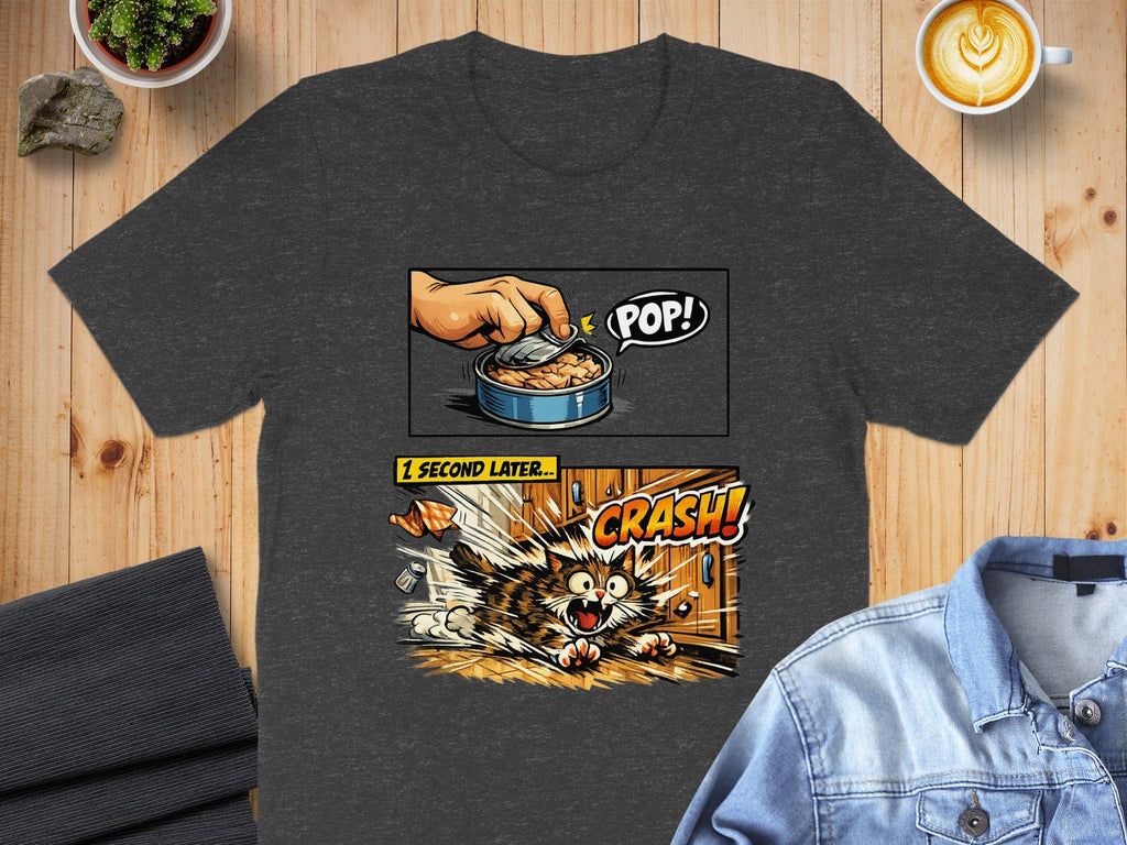 Funny Comic Cat Pop Crash Graphic T-Shirt for Cat Lovers