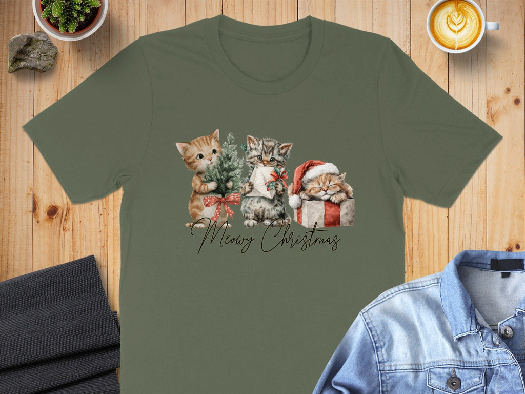 Merry Christmas Cats Graphic Tee Holiday Apparel