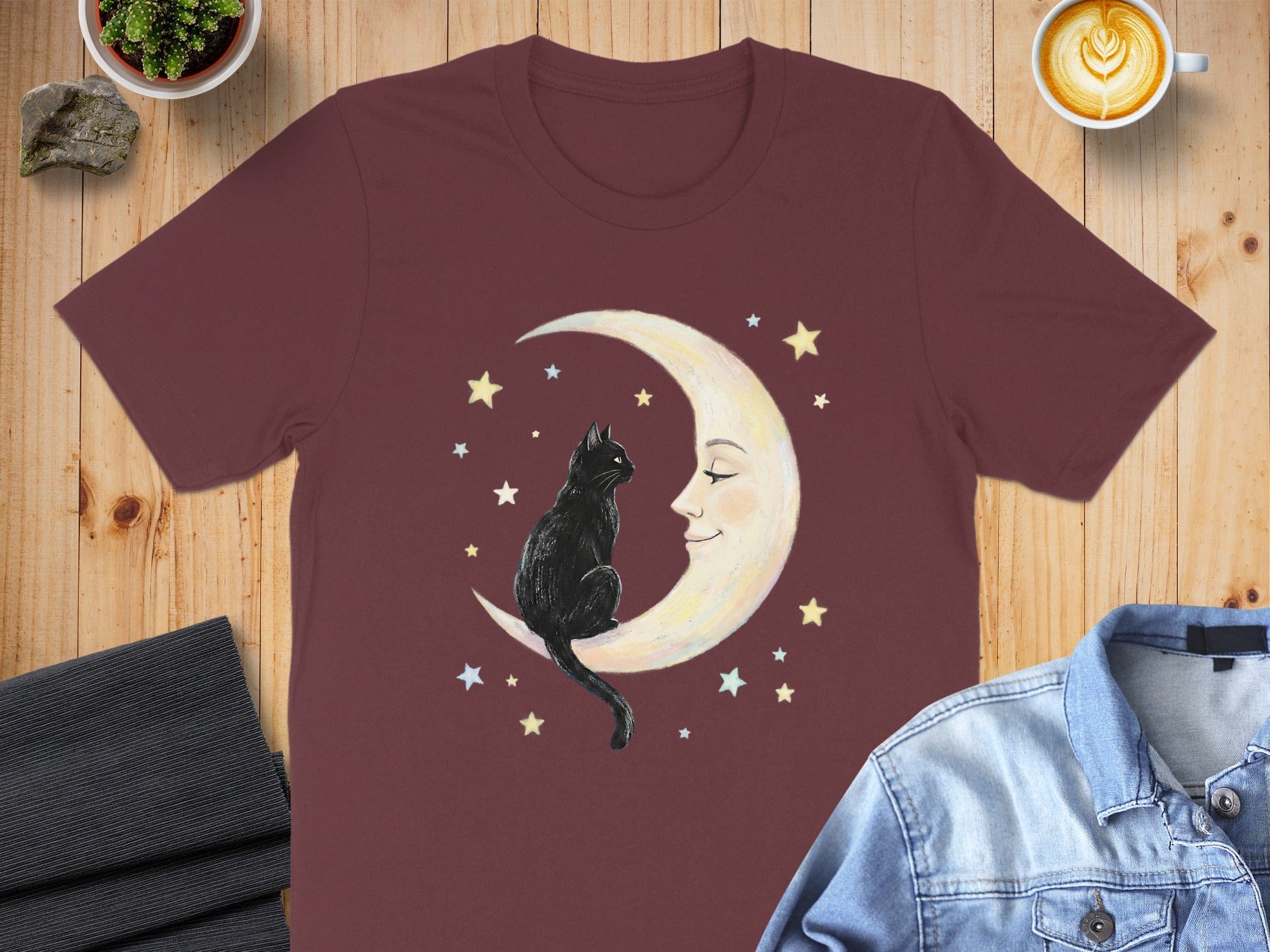 Black Cat and Moon Graphic Design T-shirt Product