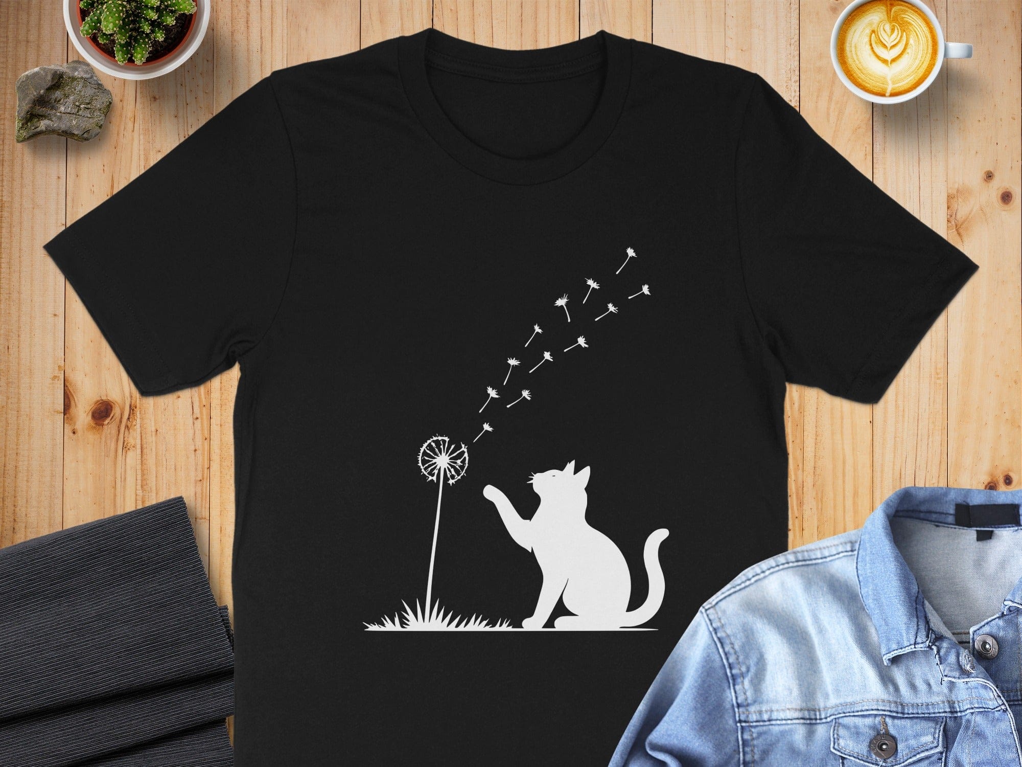 Cat and Dandelion Graphic Tee Animal-Themed Shirt