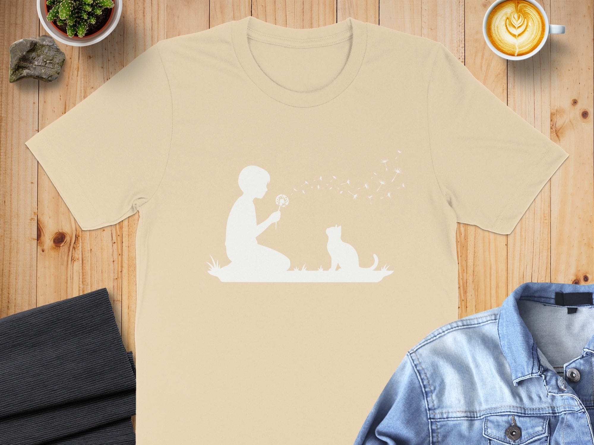 Boy and Cat with Dandelion Graphic Tee