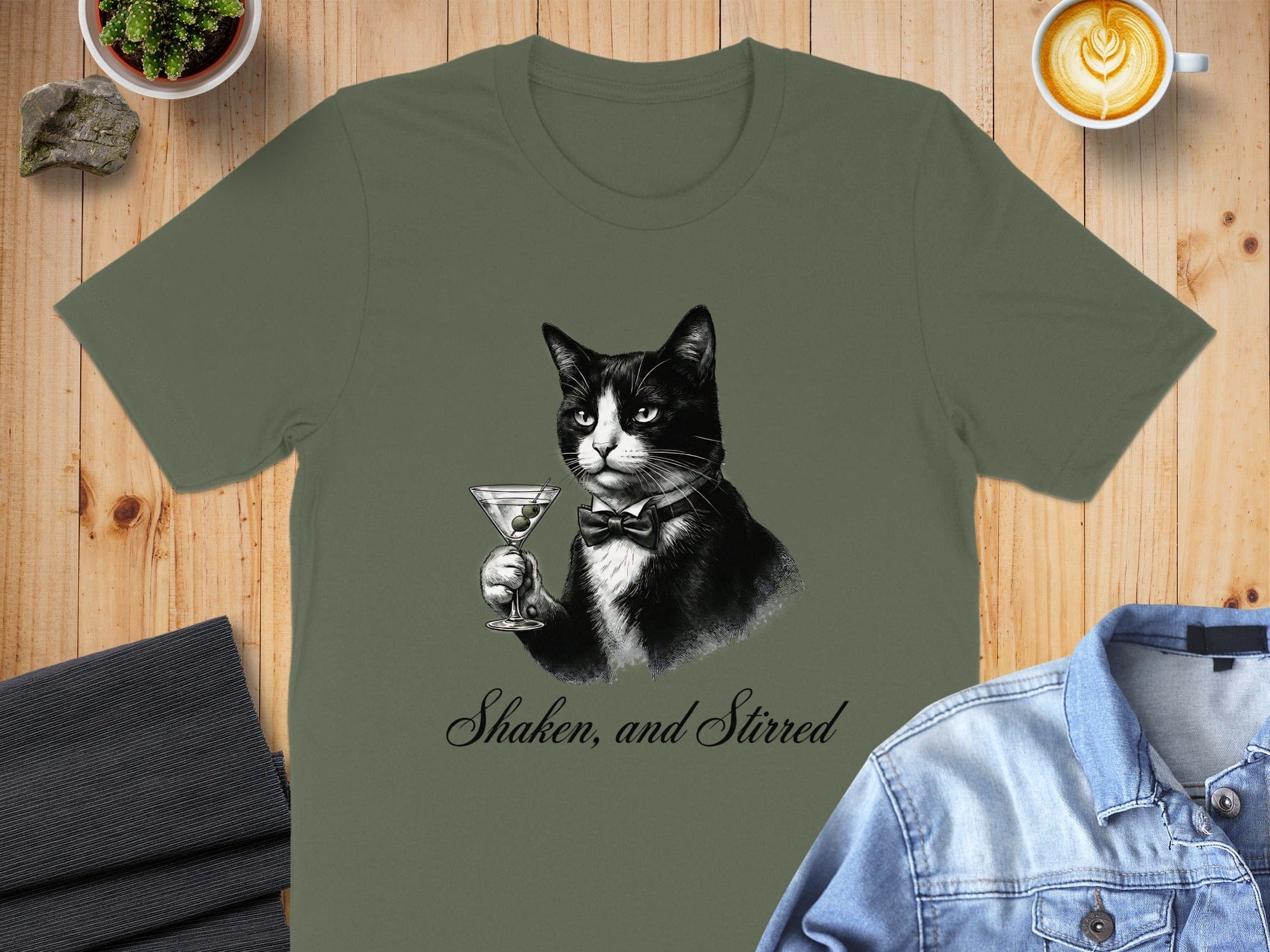 Tuxedo Cat Martini Drinker T-Shirt