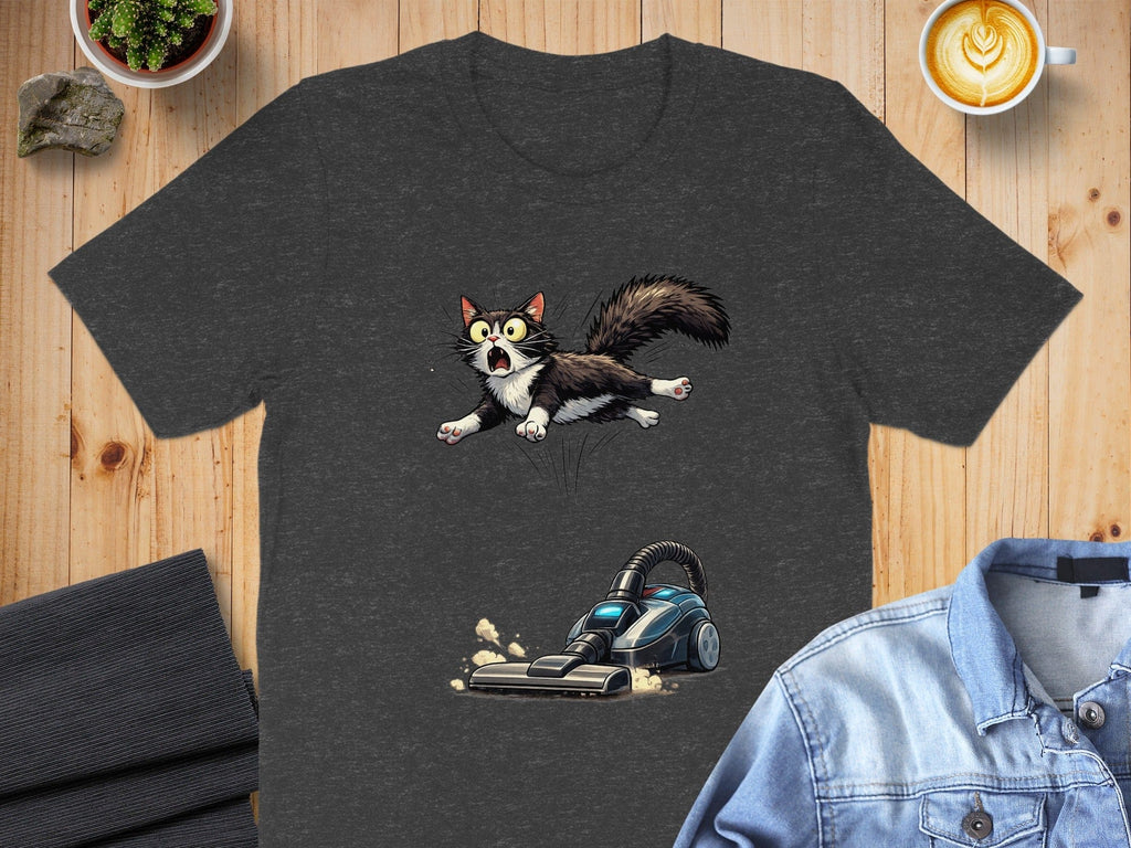 Funny Cartoon Cat and Vacuum Cleaner T-Shirt Product