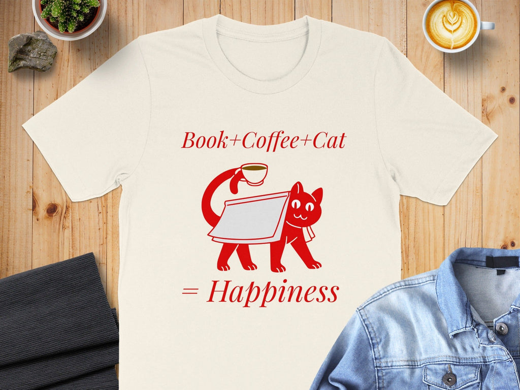 Book Coffee Cat Happiness Graphic T-Shirt