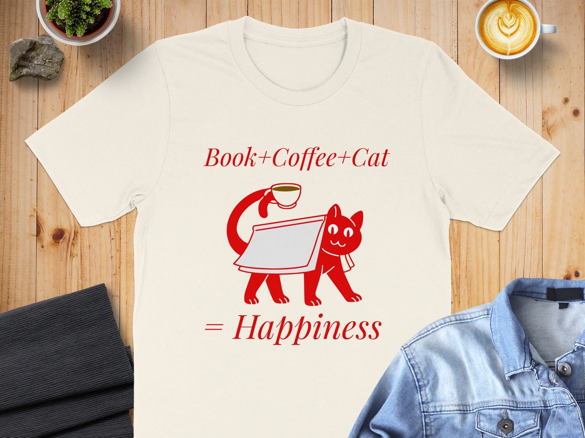 Book Coffee Cat Happiness Graphic T-Shirt