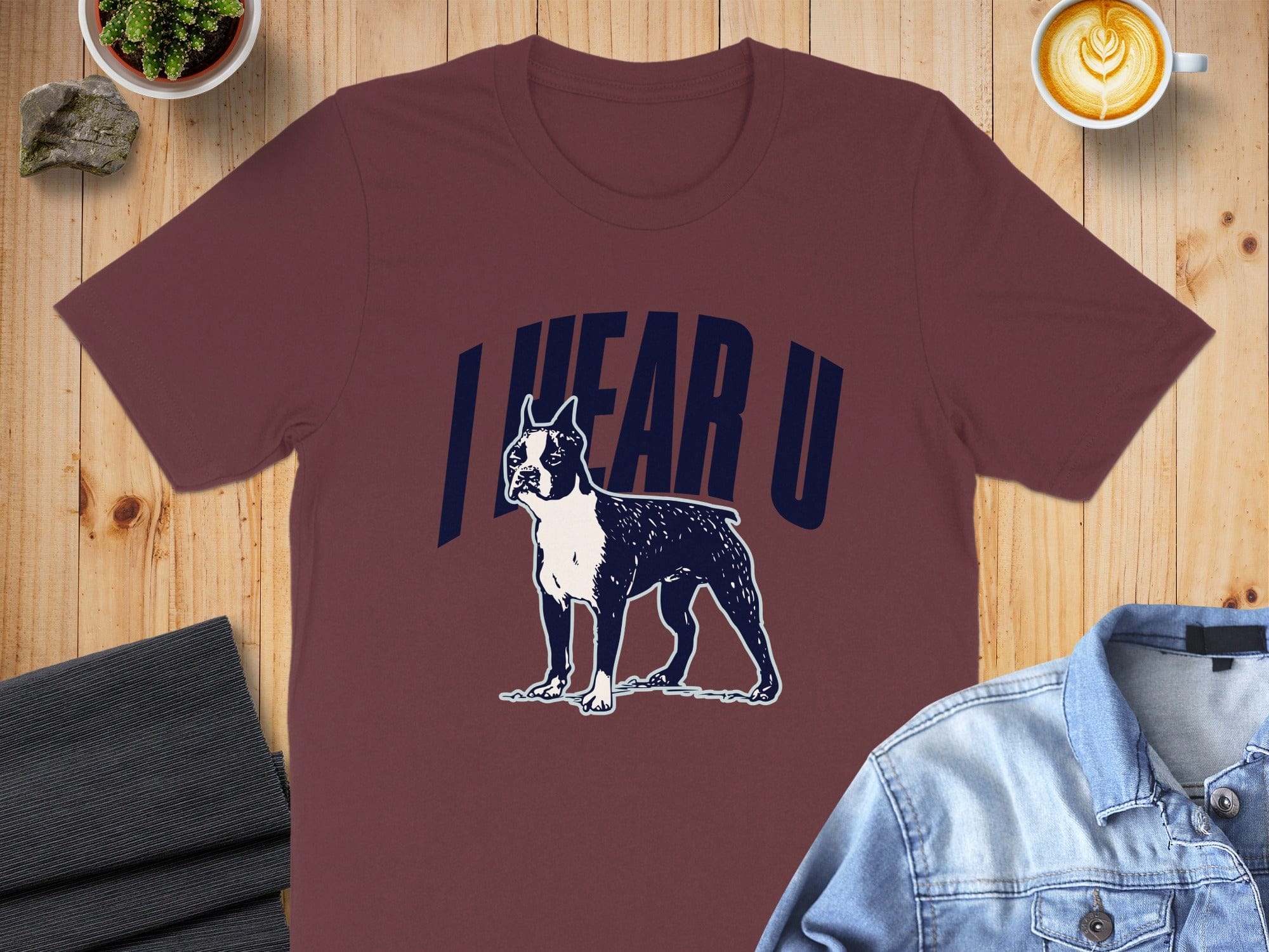 I HEAR U Graphic Dog Design Maroon T-shirt