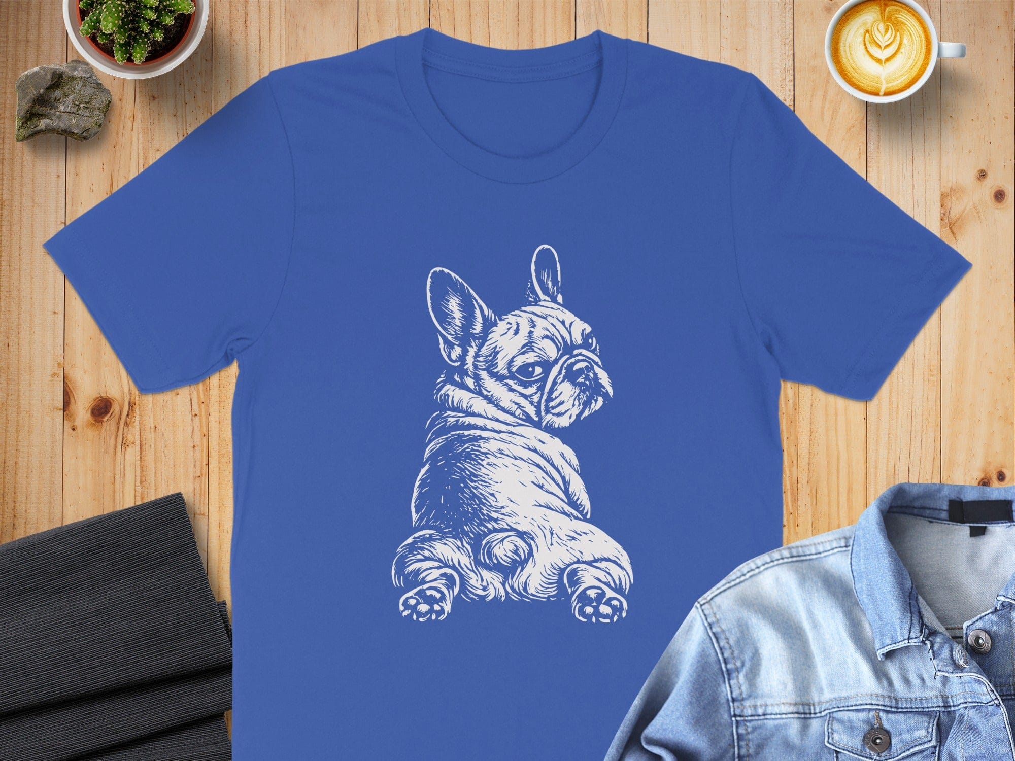 French Bulldog Illustration on Blue T-Shirt Product