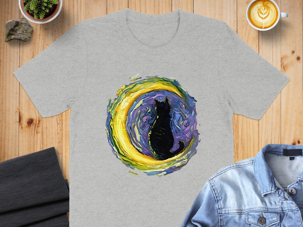 Vibrant Moon and Cat Abstract Art T-shirt Design