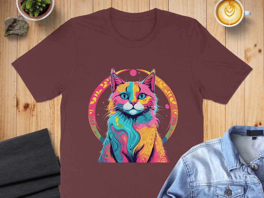 Vibrant Multicolor Cat Illustration T-Shirt Product