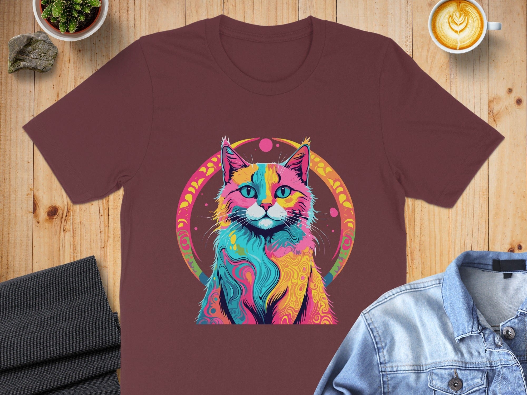 Vibrant Multicolor Cat Illustration T-Shirt Product