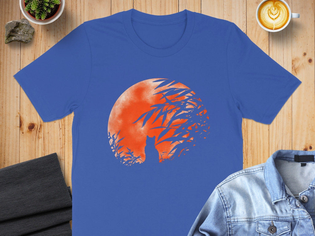 Silhouette Cat with Full Moon Printed T-shirt