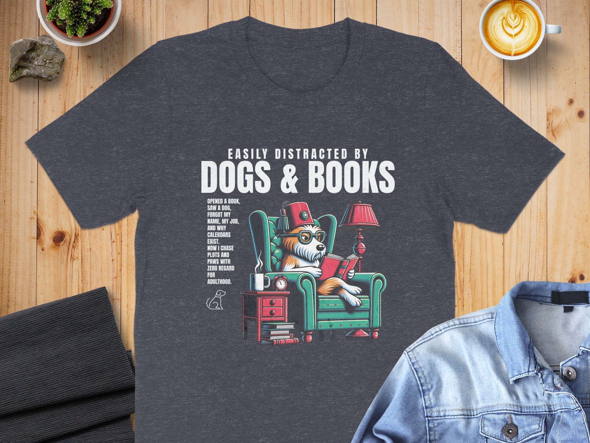 Easily Distracted by Dogs and Books Graphic T-Shirt