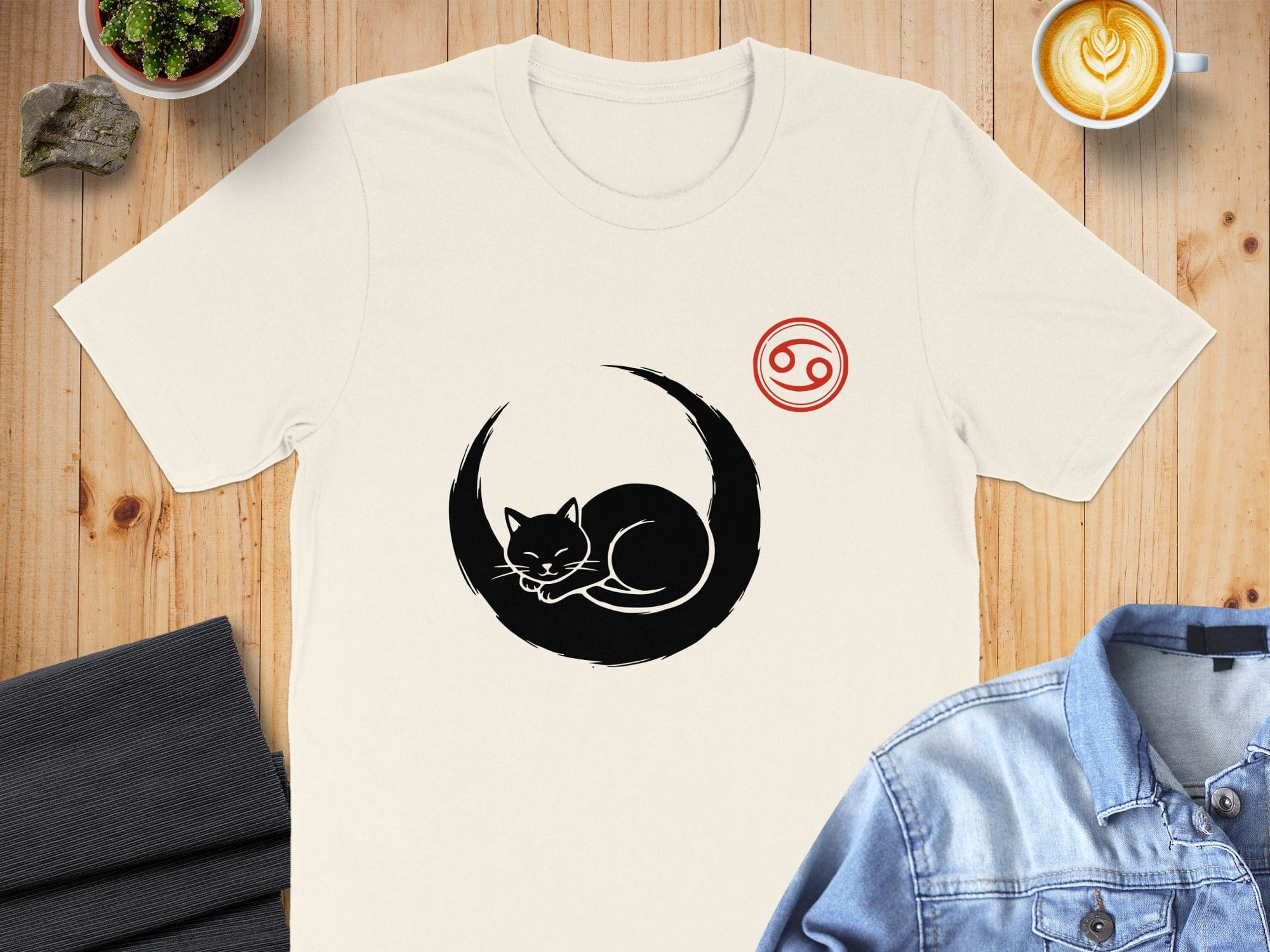 Yin Yang Black Cat Circle Cancer Zodiac T-shirt