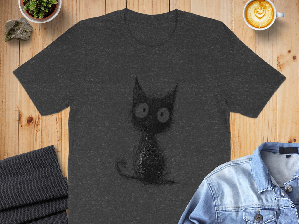 Spooky Black Cat Design Printed on a Dark T-shirt
