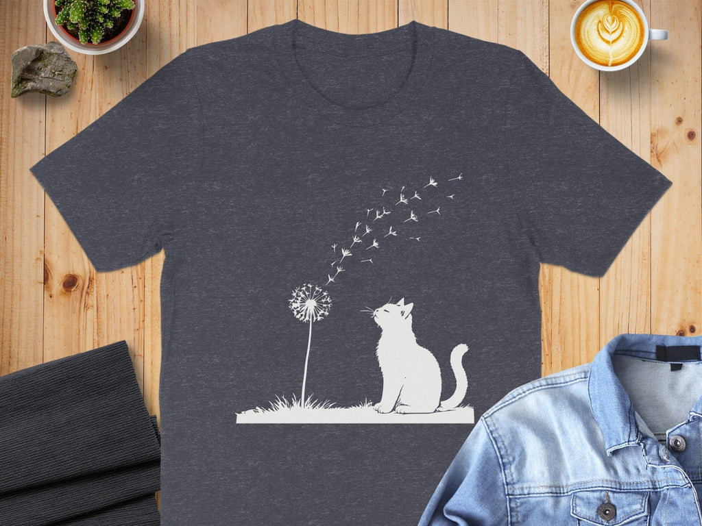 Cat Blowing Dandelion T-Shirt with Artistic Design