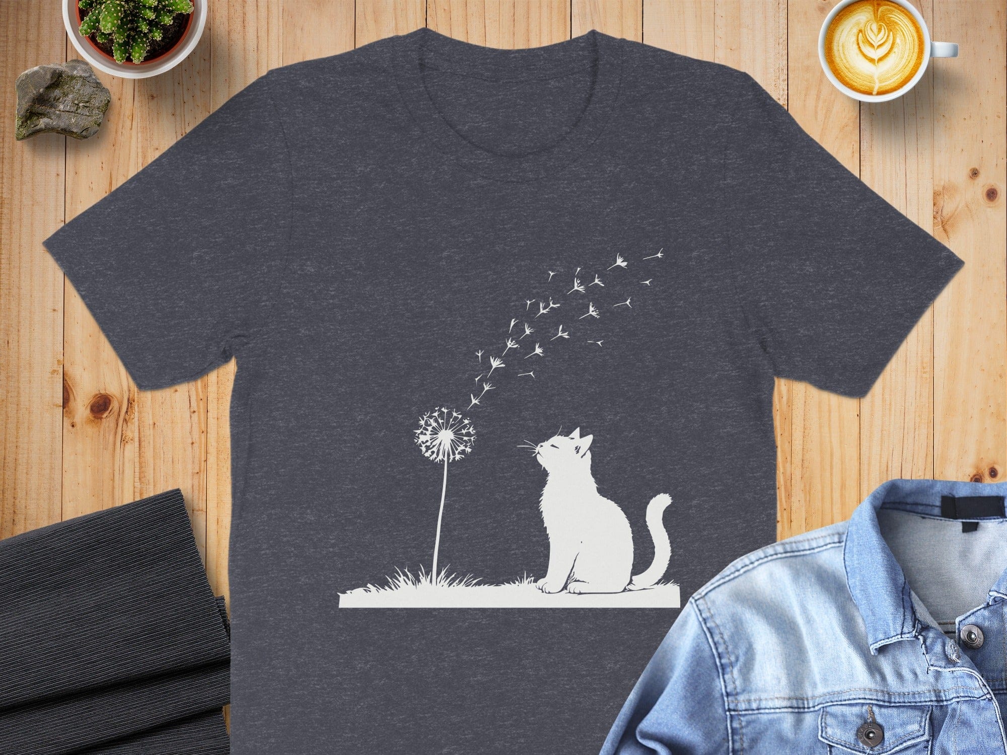 Cat Blowing Dandelion T-Shirt with Artistic Design