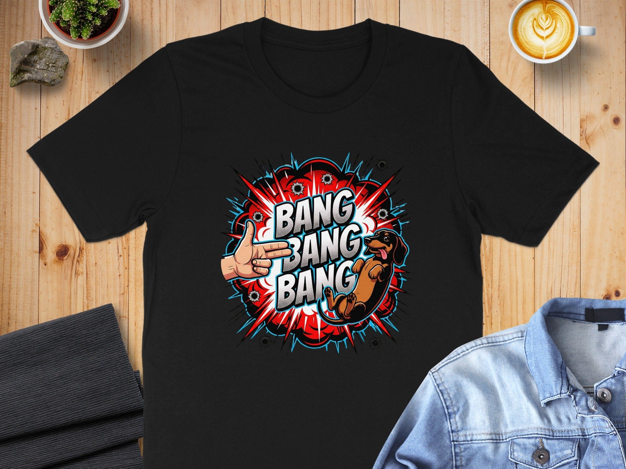 Bang Bang Bang Graphic Tee Cartoon Dog T-shirt