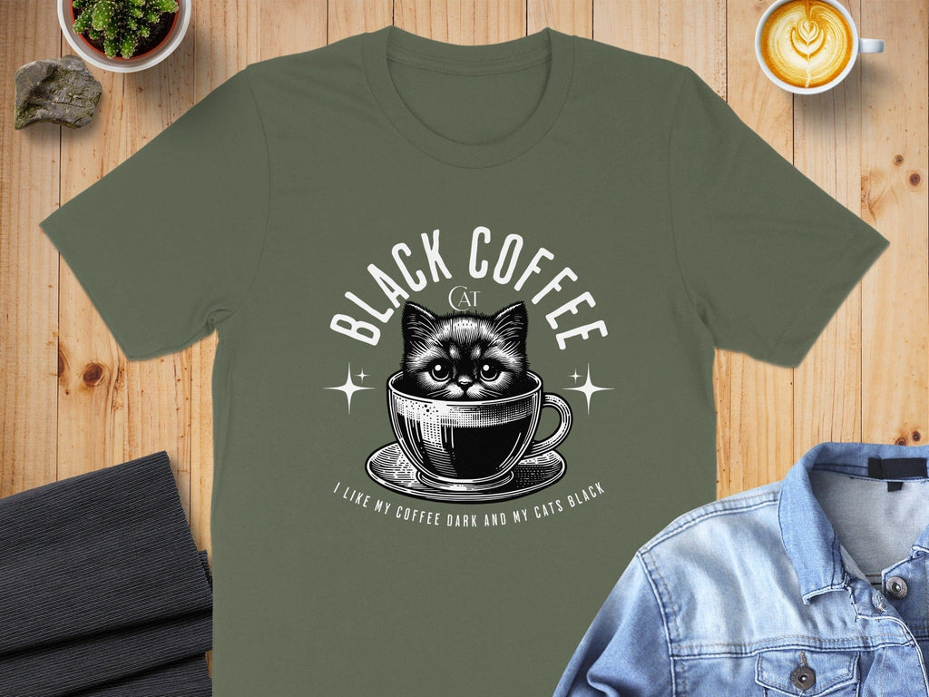 Black Coffee Cat Dark and Cat Lovers T-Shirt