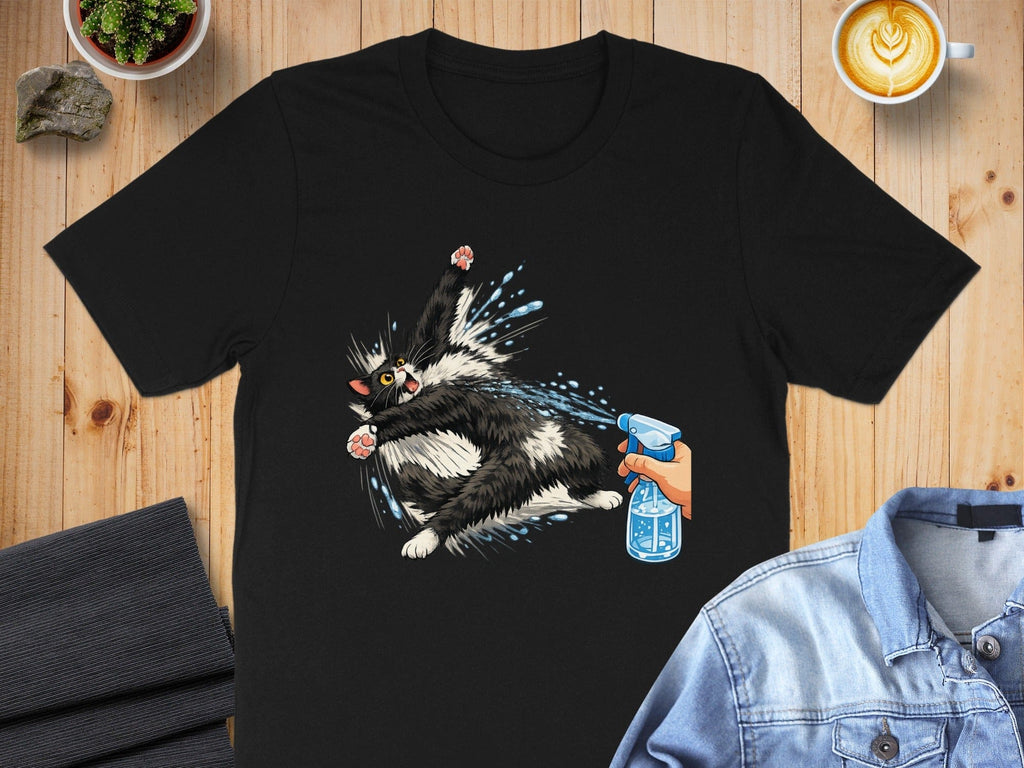 Funny Cat Getting Sprayed Graphic Tee Shirt